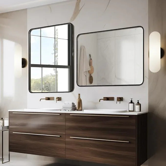miroro Black 55x30 Inch Metal Framed Mirror for Wall, Large Rounded Rectangle Mirror, Anti-Rust, Tempered Glass, Hangs Horizontally or Vertically - ModernBath