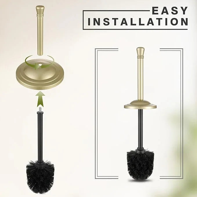 Gold Toilet Brush and Holder Set,304 Stainless Steel Toilet Bowl Brush and Holder for Bathroom,Heavy Duty Toilet Brush,Durable Scrubbing Bristles,Splash Resistant,Long Hanlde - ModernBath