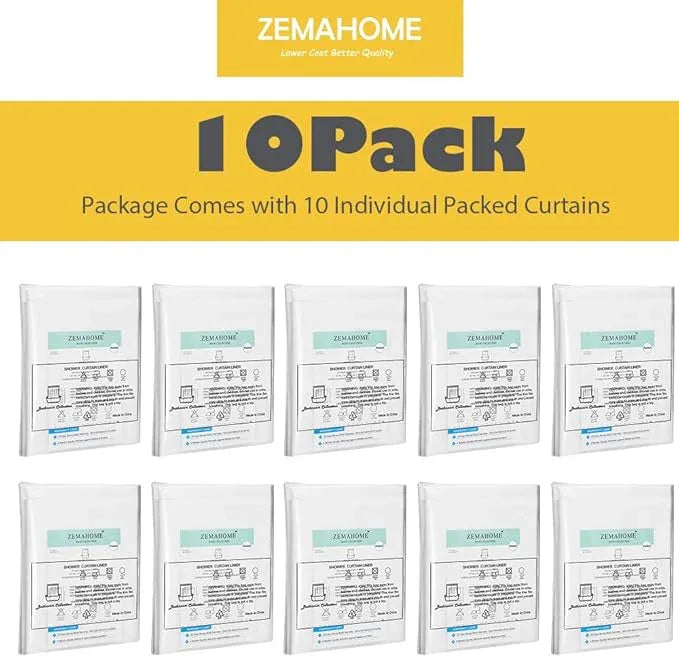 ZEMAHOME 10 Pack PEVA Plastic Shower Curtain Liner Premium Light Weight 72" x 72" Clear Bathroom Shower Showroom Curtain Liner with Rustproof Metal Gromments and Weighted Magnet - ModernBath