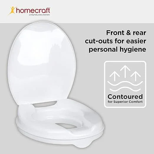 Homecraft Savanah Raised Toilet Seat with Lid, 2" Elevated Seat for Seniors, Universal Fit for Most Standard Toilets, Portable & Tool-Free, Seat Riser, Ergonomic Design, White - ModernBath