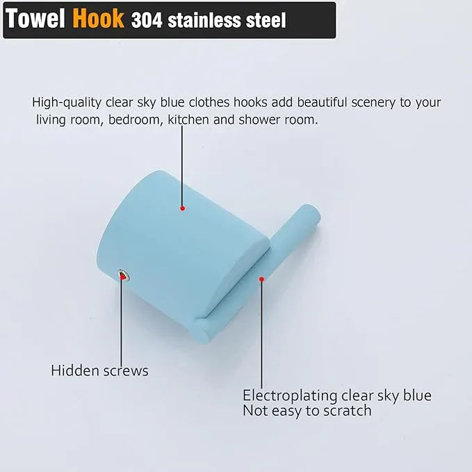 RANDOM Clear Sky Blue Towel Hooks for Bathrooms Round Shower Hooks Stainless Steel Wall Mount Coat Hook.96068-8CKB - ModernBath