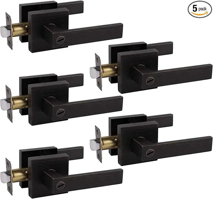 Probrico Bed and Bath Door Locks Interior Heavy Duty Privacy Levers in Oil Rubbed Bronze Modern Square Door Handles Keyless Lockset for Right/Left Handed Doors, 5 Pack - ModernBath