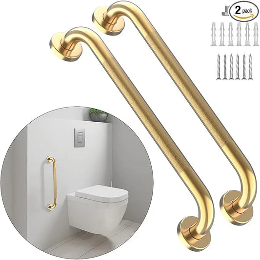 24 Inch Anti Slip Shower Grab Bar Gold, Munzong 2 Pack Bathroom Grab Bar, Knurled Bathroom Balance Bar,Safety Hand Rail Support Handicap Elderly Injury Senior Assist Bath Handle - ModernBath