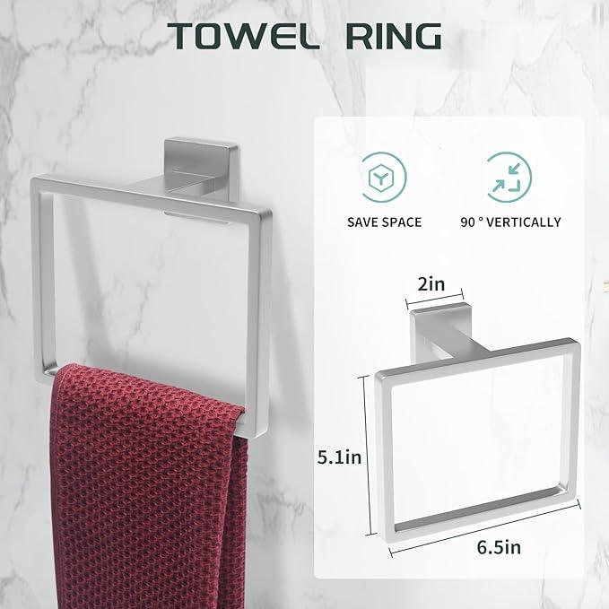 7-Piece Bathroom Hardware Set Brushed Nickel Towel Bar Set with Towel Rack, 2 Square 23-Inch Towel Bars and Stainless Steel Bathroom Accessories Wall Mounted - ModernBath