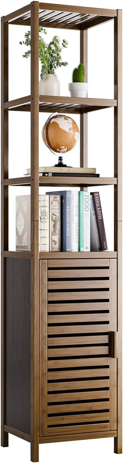 HITNET Bathroom Cabinet, Bamboo Floor Cabinet Freestanding Narrow Storage Unit with Removable Shelves, 6 Tier Tall Cabinet, Walnut - ModernBath