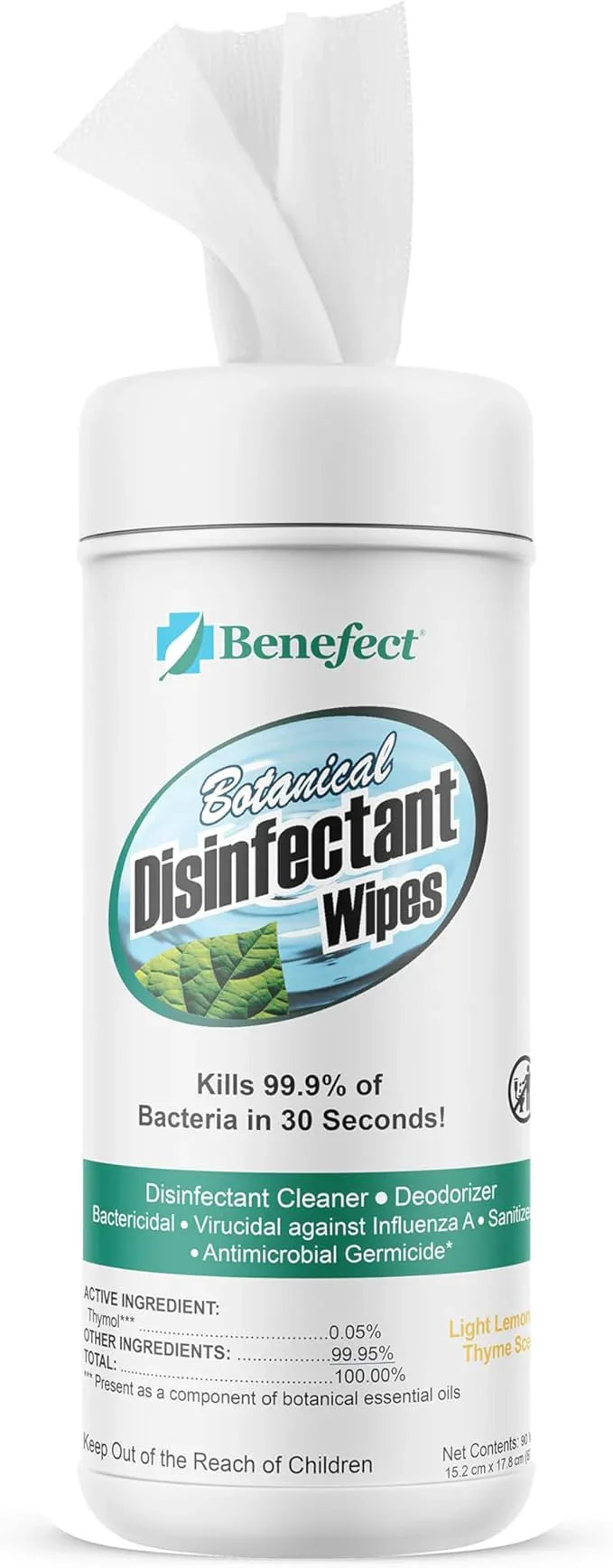Benefect Botanical Disinfecting Wipes - (90 Wipe Count) Natural, No Residue - Antibacterial Disinfectant, Multi-Surface Cleaning and Sanitizing Wipes - ModernBath