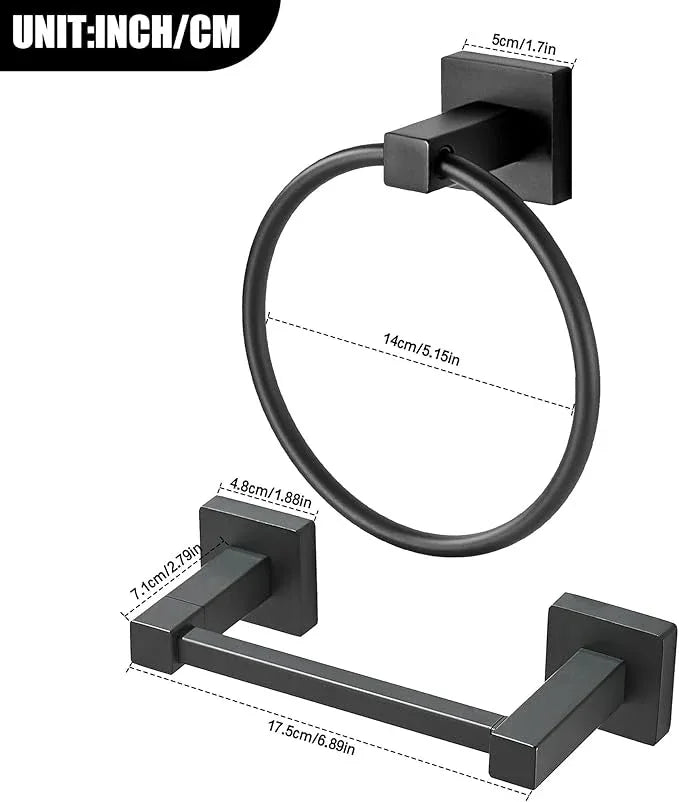 BigBig Home Black Toilet Paper Holder Towel Ring, Matte Black Toilet Roll Holder Hand Towel Holder, Modern Towel Holder for Bathroom Wall Mounted Double Post Toilet Tissue Holder 2 Pieces Set - ModernBath