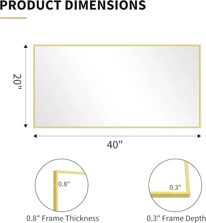 KOCUUY Gold Bathroom Mirror, 20"x40" Rectangle Bathroom Mirror for Wall, HD Tempered Glass, Anti-Rust Frame, Modern Design for Bathroom, Bedroom, Living Room, Entryway - ModernBath