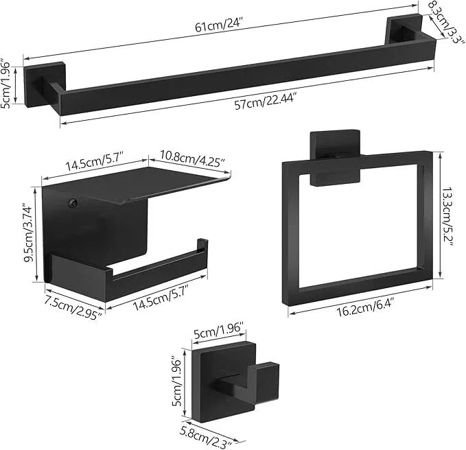 10-Piece Matte Black Bathroom Hardware Accessories Set, 24 inch Towel Bar, Stainless Steel Towel Racks for Bathroom, Bath Towel Bar Set Wall Mounted - ModernBath