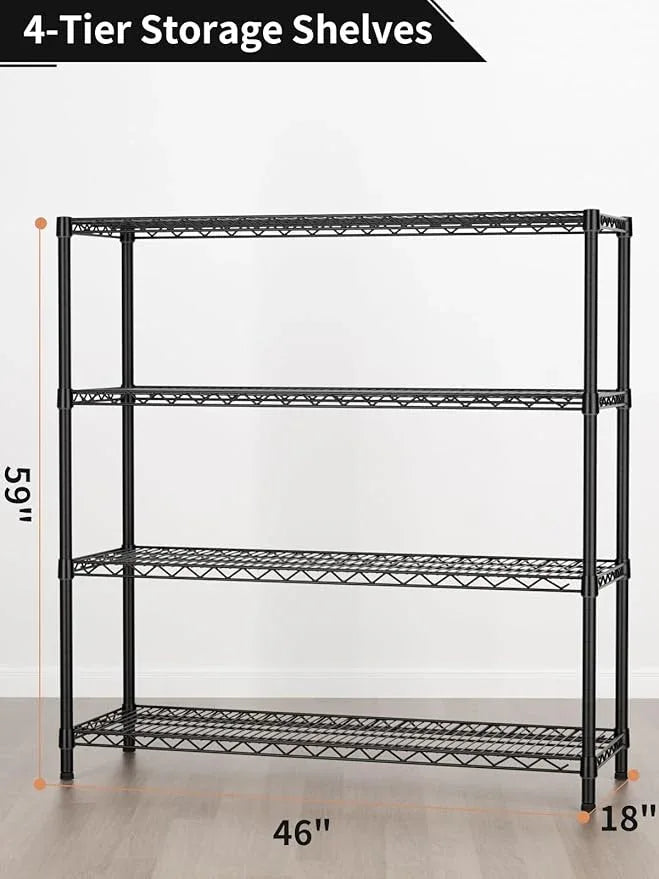 4 Tier Adjustable Storage Shelves,Heavy Duty Metal Utility Shelf 1400LBS Capacity Wire Shelving Unit Organizer Rack for Kitchen Office Pantry Room 18" D x 46" W x 59" H Black - ModernBath