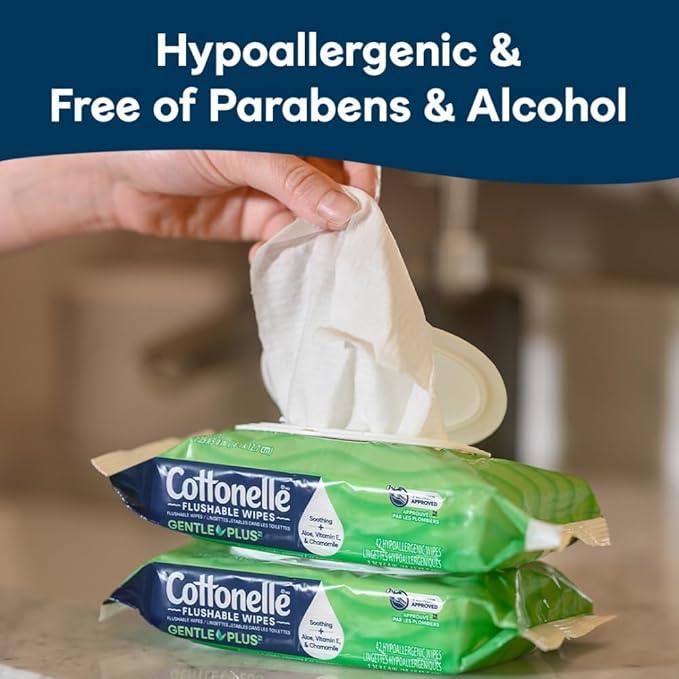 Cottonelle GentlePlus Flushable Wet Wipes with Aloe & Vitamin E, 4 Flip-Top Packs, 42 Wipes Per Pack (168 Total Wipes), Packaging May Vary - ModernBath