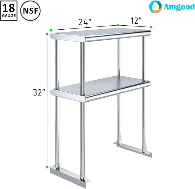 AmGood Double OverShelf Stainless Steel NSF - Many (24" Long x 12" Deep) - ModernBath