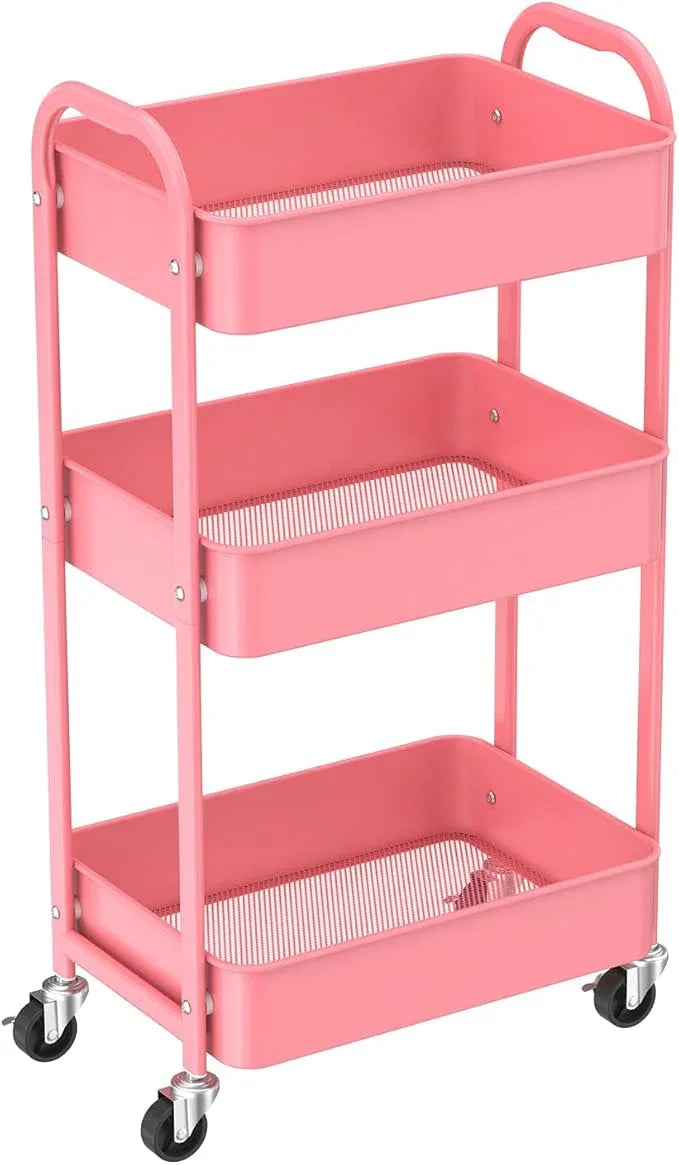 MAX Houser 3-Tier Rolling Utility Cart with Caster Wheels,Easy Assembly, for Kitchen, Bathroom (Pink) - ModernBath