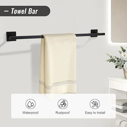 YACVCL Black Towel Bar Set 5-Piece Bathroom Hardware Accessories Set,SUS304 Stainless Steel Towel Rack Set,23.6 Inch Towel Bar,Toilet Paper Holder,Towel Ring and Towel Hooks,Wall Mounted - ModernBath