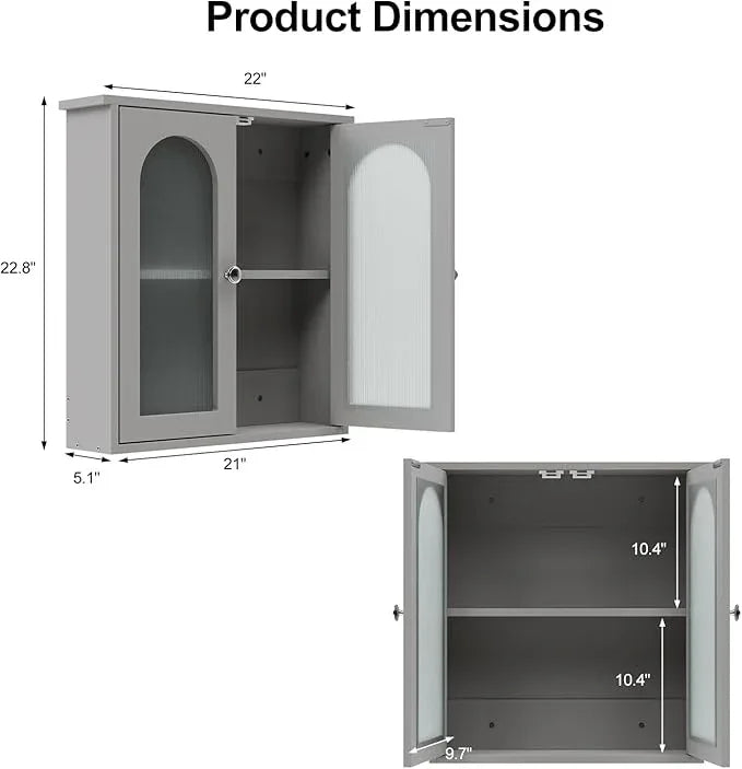 Bathroom Wall Cabinet,Medicine Cabinets Wall Mounted with Arched,Bathroom Medicine Cabinet Over Toilet,Surface Mount Medicine Cabinet for Laundry Room,Kitchen,Grey Storage Cabinet 22x23 - ModernBath