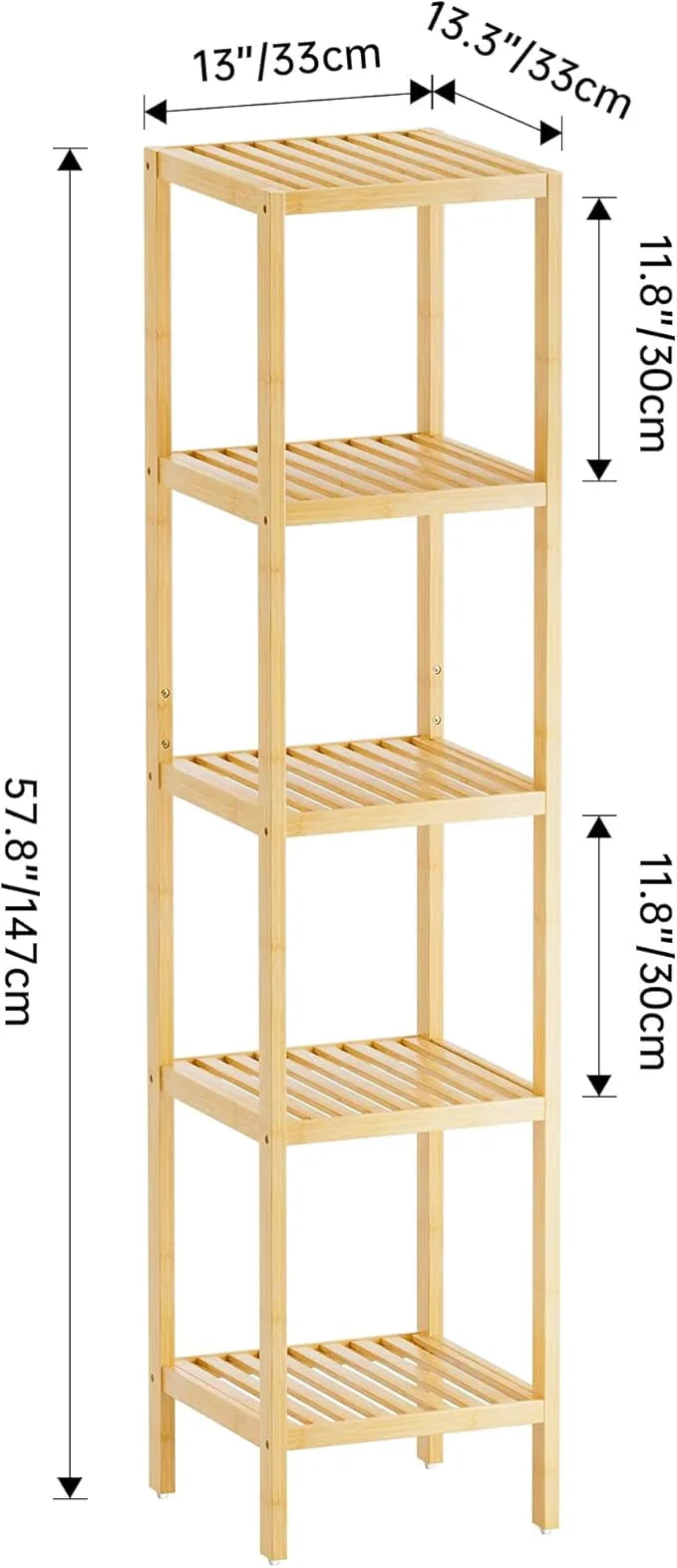 SMIBUY Bathroom Storage Shelf, 5-Tier Bamboo Rack Organizer, Multifunctional Shelving Unit for Living Room Bedroom Kitchen (Natural) - ModernBath