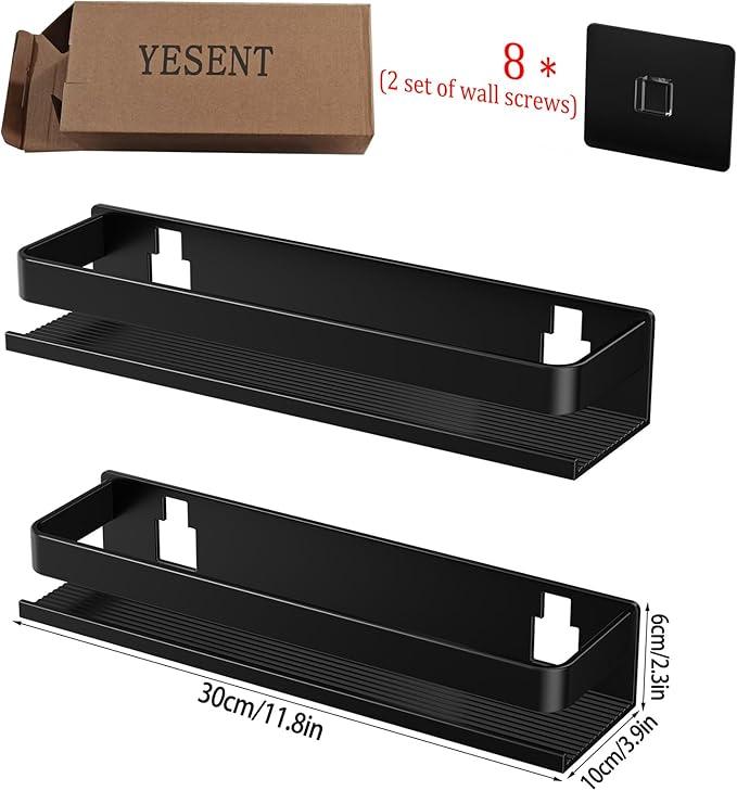 Aluminum Shower Rack 2-Pack 11.8in, Stick-on Bathroom Rack, Thickened and Sturdy Bathroom Storage Rack Wall-Mounted, no Punching and no Drilling Installation Methods(2 Layers 11.8in) - ModernBath