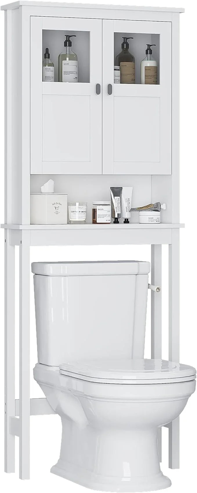 Spirich Bathroom Cabinet Over Toilet, Bathroom Storage Cabinet with Glass Doors and Adjustable Shelves, Over The Toilet Storage Cabinet, White - ModernBath