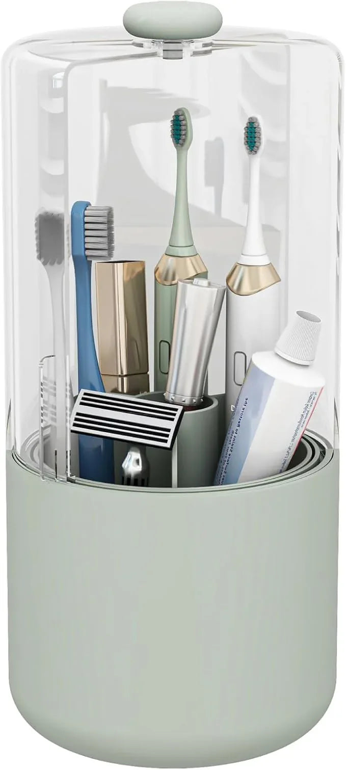 YOOLENS Toothbrush Holder with Cover 360 Rotating 4 Compartments Bathroom Toothpaste Electric Toothbrush Organizer, Light Green - ModernBath