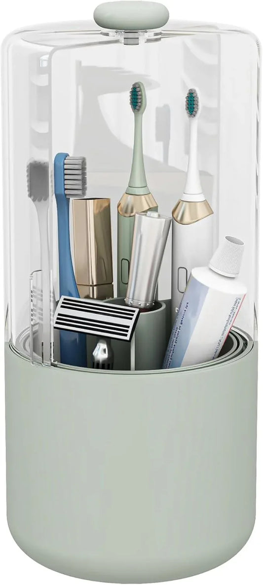 YOOLENS Toothbrush Holder with Cover 360 Rotating 4 Compartments Bathroom Toothpaste Electric Toothbrush Organizer, Light Green - ModernBath
