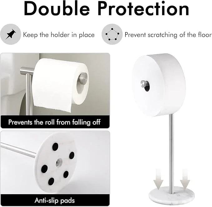 Toilet Paper Holder Free Standing with Natural Marble Base, 26" Height Floor Free Standing Toilet Paper Holder Brushed Nickel - ModernBath
