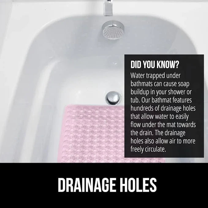 GORILLA GRIP Patented Bath Tub Shower Mat, Machine Washable Bathtub Floor Liner Mats, Suction Cups and Drain Holes to Keep Tubs Clean, Soft on Feet, Bathroom Essentials, 35x16 Inch, Clear Light Pink - ModernBath