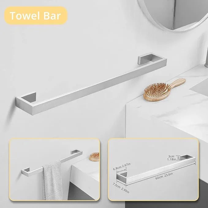 Fapully 23.6-Inch 6 Piece Bathroom Hardware Accessories Set Stainless Steel Wall Mounted Brushed Nickel Include Towel Bar,Hand Towel Holder,Toilet Paper Holder,Robe Towel Hook,Coat Hook,Towel bar Set - ModernBath