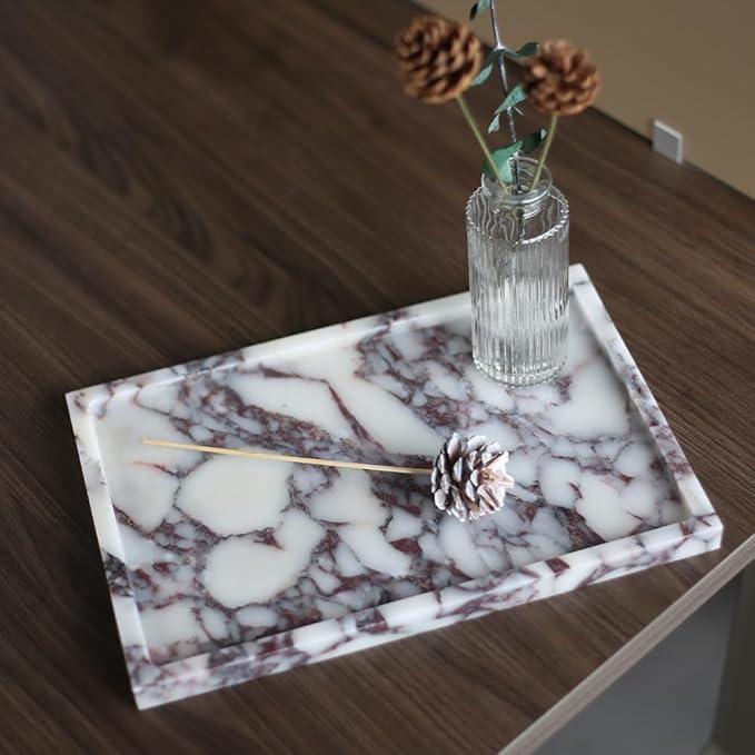 Real Luxurious Natural Marble Vanity Tray Genuine Marble Storage Tray for Home Decor Stone Tray for Bathroom/Kitchen/Vanity/Dresser,Plate Holder for Tissues, Candles, Towel - ModernBath