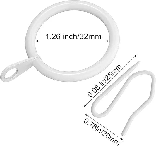 Qunclay 100 Set 1.26 Inch Metal Curtain Rings with Eyelets Curtain Hooks for Drapes and Metal Curtain Drapery Pin Hooks for Window Door Shower Curtain Rings(White) - ModernBath