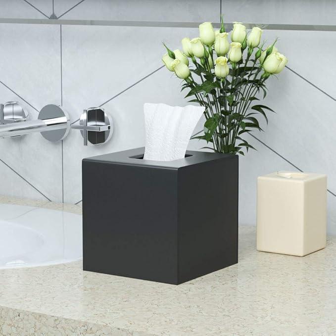 HIIMIEI Tissue Box Cover, Acrylic Tissue Holder Napkin Dispenser for Home Office Restaurant Desk Decor, Black Square 5.4x5.4x5.4'' - ModernBath