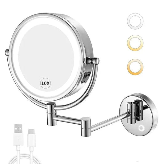 GURUN 8.5 Inch Magnifying Makeup Mirror with 3 Tones Dimmable LED Lights Double Sided Touch Control Rechargeable Vanity Mirror for Bathroom with 10X Magnification M1809DC-T (Chrome/10X) - ModernBath