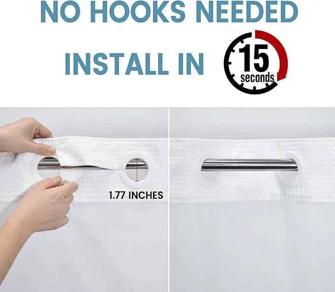 EUTXL White No Hook Shower Curtain with Snap in Liner,230GSM Waffle Weave Shower Curtains for Bathroom,71W x 74H - ModernBath