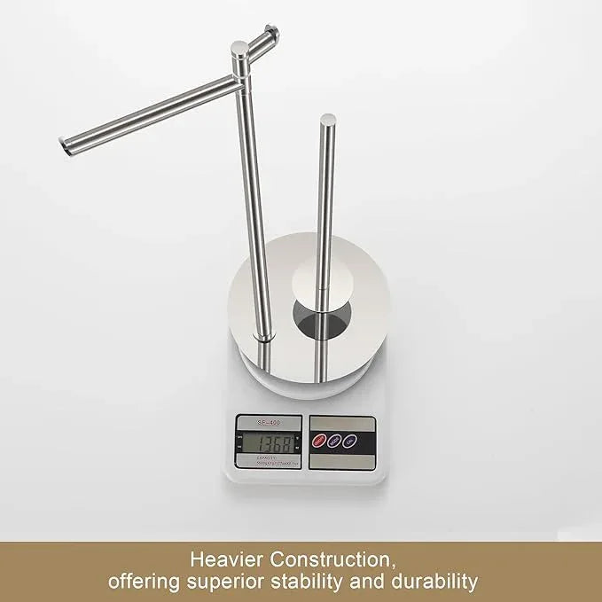 BGL Toilet Paper Holder Stand, SUS304 Stainless Steel Brushed Nickel, Weighted Base, Holds 5 Jumbo Rolls, Space-Saving Modern Bathroom Storage with Built-in Hook - ModernBath