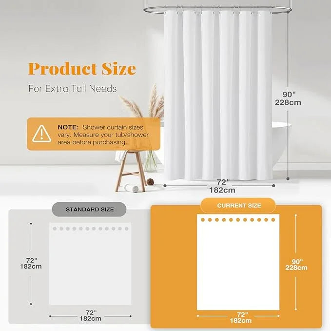 BTTN Extra Long Fabric Shower Curtain - 72x90 Inch Linen Textured Heavy Duty Cloth Shower Curtain Set with Plastic Hooks, Modern Hotel Luxury Waterproof Polyester Shower Curtains for Bathroom, White - ModernBath