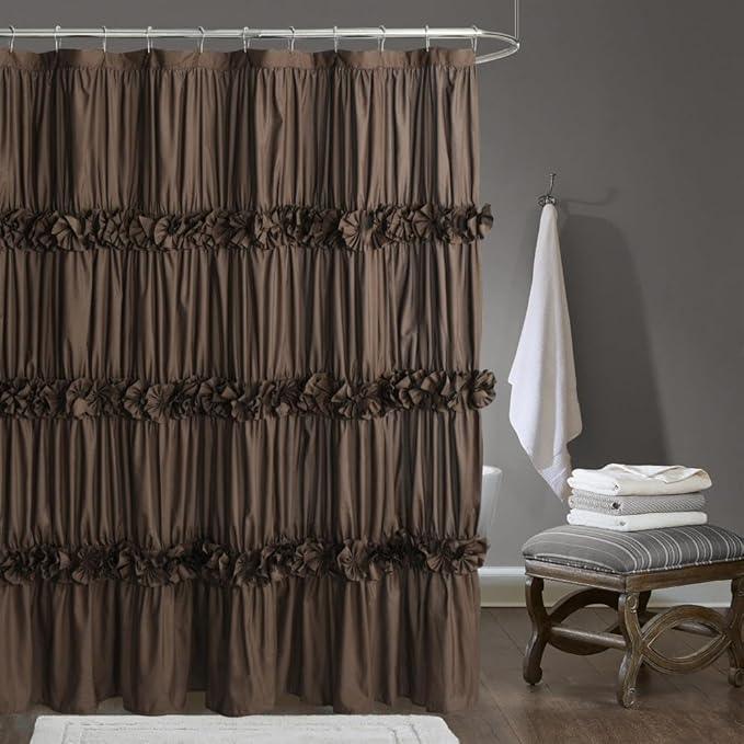 Homechoice Decor Chocolate Ruffle Shower Curtain, Vintage Handcrafted Bow Tie Bath Curtain for Master Bathroom, Ruched Microfiber Bathroom Curtain with 12 Buttonholes, 72" W x 72" H (LQ-10) - ModernBath