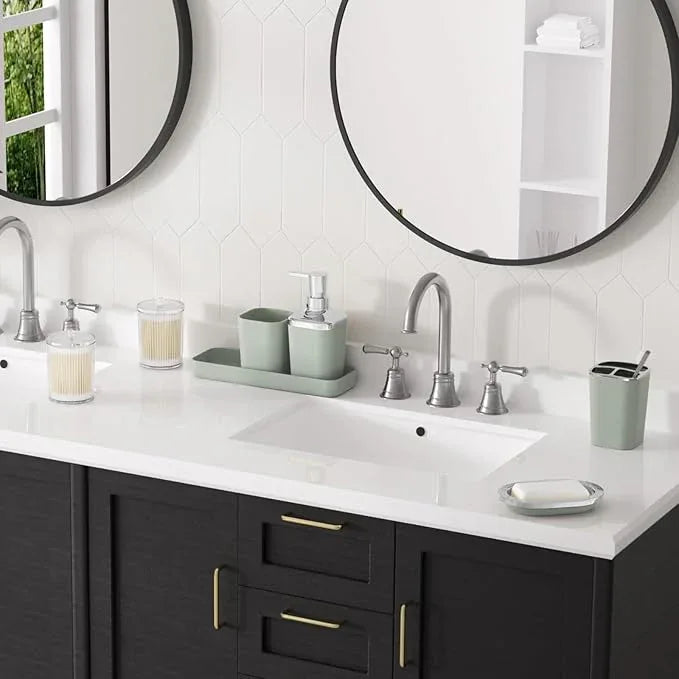 XLHOMO Bathroom Set, Sage Green Bathroom Accessories Set with Press-on Lid Bathroom Trash Can, Soap Dispenser, 10PC Bathroom Accessory Set for Home - ModernBath