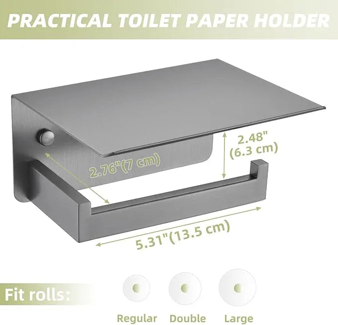 APLusee Toilet Paper Holder with Phone Shelf Gunmetal Gray, 304 Stainless Steel Rustproof Wall Mounted Heavy-Duty, Space-Saving for Modern Bathrooms - ModernBath