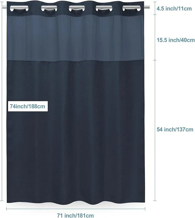 EUTXL Navy Blue No Hook Shower Curtain with Snap in Liner,230GSM Waffle Weave Shower Curtains for Bathroom,71W x 74H - ModernBath