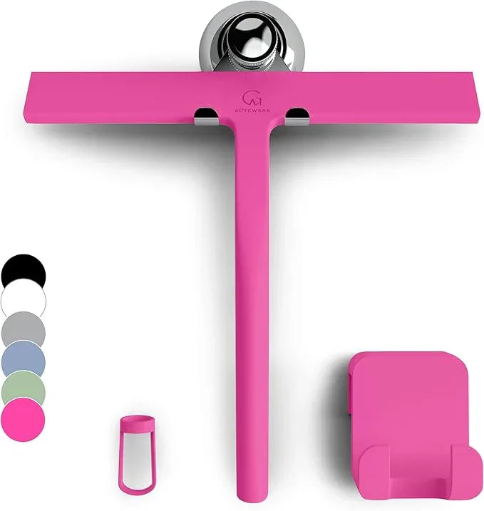 GÜTEWERK Shower Squeegee for Glass Doors, Silicone Window Squeegee, Bathroom and Glass Cleaning - Pink - 11 Inch - ModernBath