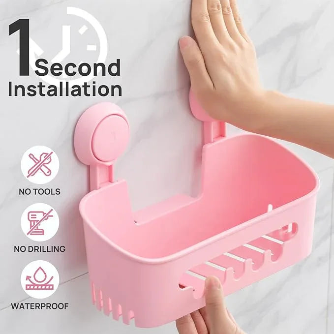 LEVERLOC Shower Caddy Suction Cup Set Shower Organizer & Soap Holder & Toothbrush Holder, Bathroom Shelf Basket NO-Drilling, Removable Suction Storage Waterproof Bathroom Caddy, Pink - ModernBath