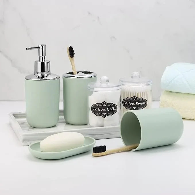 IMAVO Bathroom Accessories Set,Green Bathroom Set,9 Pieces Bathroom Accessory Set,Tray,Qtip Holders,Toilet Brush,Trash Can for Bathroom Décor and Home Gifts - ModernBath