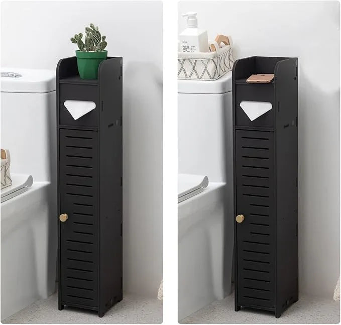 AOJEZOR Small Bathroom Storage Cabinet: Bathroom Toilet Paper Cabinet Fit for Small Roll,Black - ModernBath