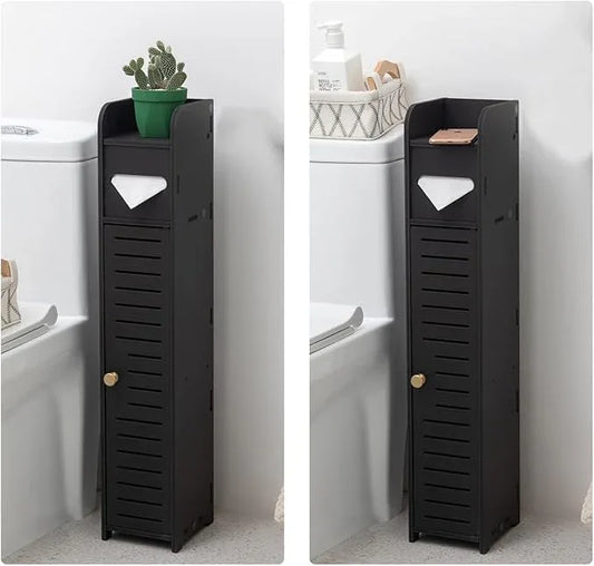 AOJEZOR Small Bathroom Storage Cabinet: Bathroom Toilet Paper Cabinet Fit for Small Roll,Black - ModernBath