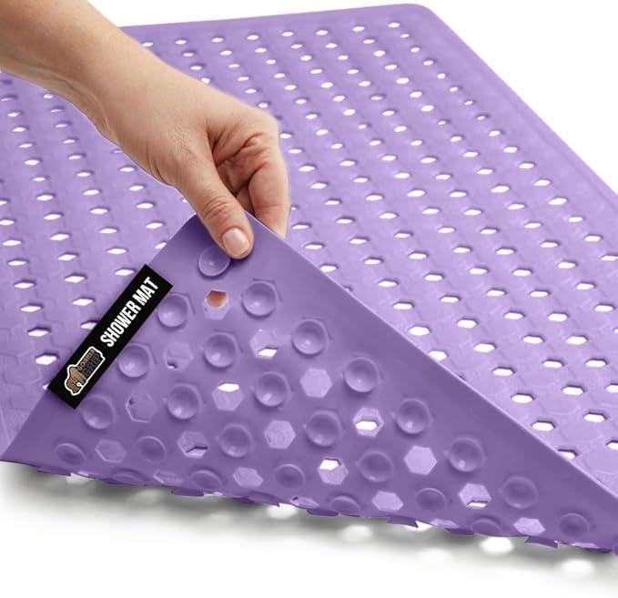 GORILLA GRIP Patented Bath Tub Shower Mat, Machine Washable Bathtub Floor Liner Mats, Suction Cups and Drain Holes to Keep Tubs Clean, Soft on Feet, Bathroom Essentials, 35x16 Inch, Purple Opaque - ModernBath