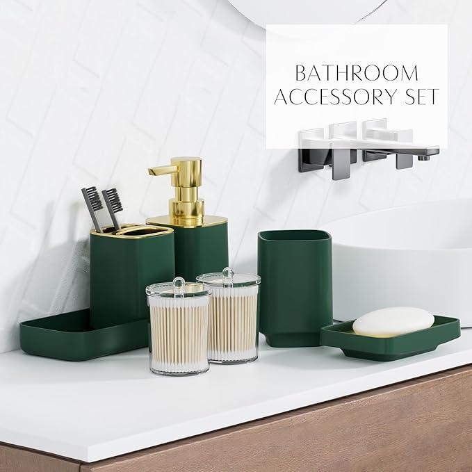 25PCS Bathroom Accessory Set, Dark Green Bathroom Set with Large-Capacity 4 Gallon Trash Can,Bathroom Rugs Set, Waterproof Shower Curtain, Toilet Brush, Toothbrush Holder & Soap Dispenser - ModernBath
