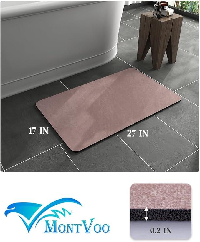 MontVoo -Bath Mat Rug-Rubber Backing Non Slip Quick Dry Absorbent Thin Bathroom Rugs Fit Under Door-Faux Suede Surface Bathroom Floor Mats-Shower Rug for in Front of Bathtub Shower Dusty Rose 17x27.5 - ModernBath