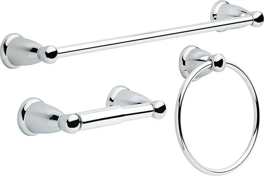 Franklin Brass Kinla 3-Piece Bathroom Set Polished Chrome 24" Towel Bar Racks, Toilet Paper Holder, Ring Hardware KIN3PC-PC - ModernBath