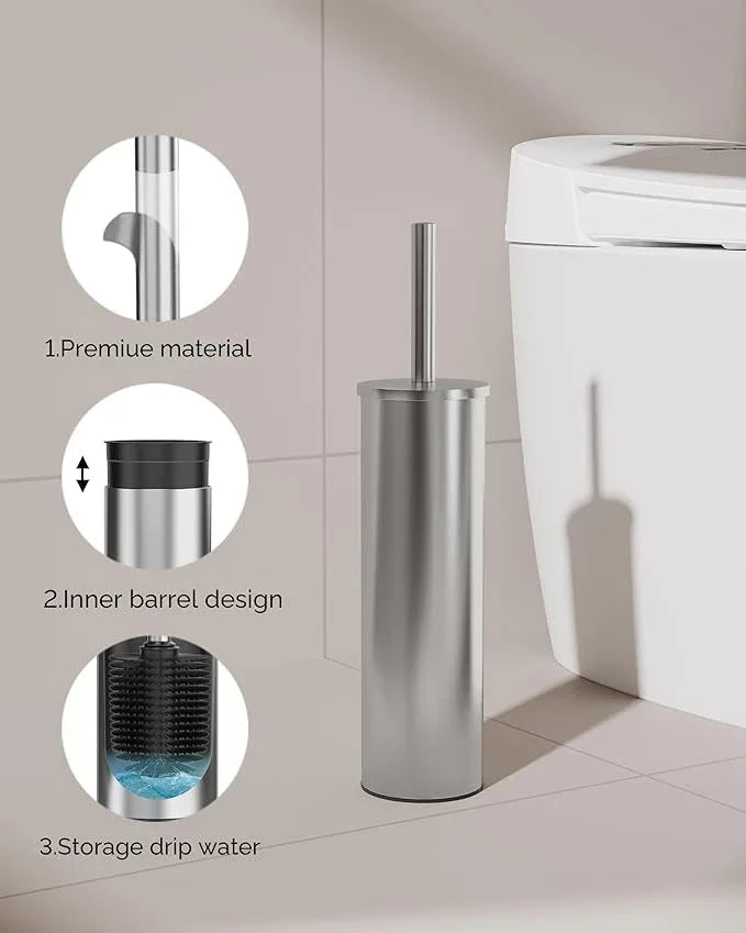 WZKALY Toilet Brush and Holder Set, 2 Pack Stainless Steel Toilet Bowl Brush with Lid, Rust Proof Toilet Cleaner Brush with Caddy, Durable Bristles, Splash Proof, Ideal for Bathroom (Brushed Nickel) - ModernBath