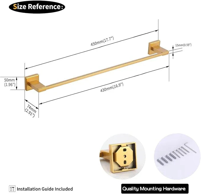 GERZWY 18-Inch Gold Towel Rack, Single Towel Bars for Bathroom, Wall Mounted Stainless Steel Hand Towel Holder JG1901A45-BE - ModernBath