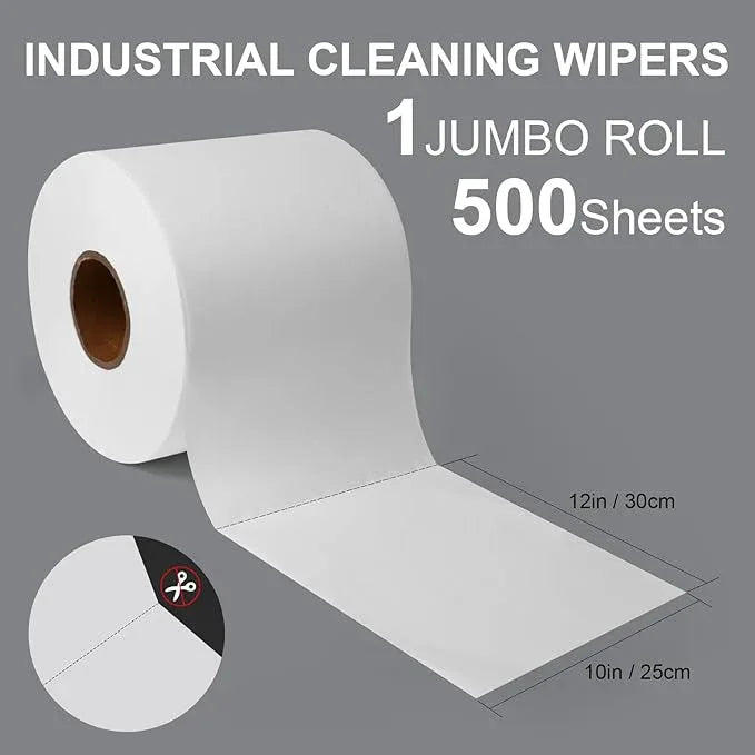 Synvicovan Jumbo Roll Industrial Cleaning Wipes, Super Absorbent Heavy Duty Cloths, White (1 Roll of 500 Sheets, 12"x 10" Each Sheet) - ModernBath